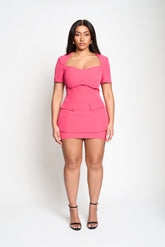 Anastasia Set in Pink – Fitted mini two-piece with padded bralette top | Tasha Godwin