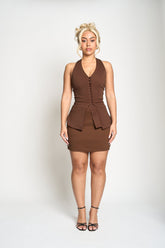 Inizio Halter Co‑ord Set – Structured Button Bodice – Brown - Tashagodwin