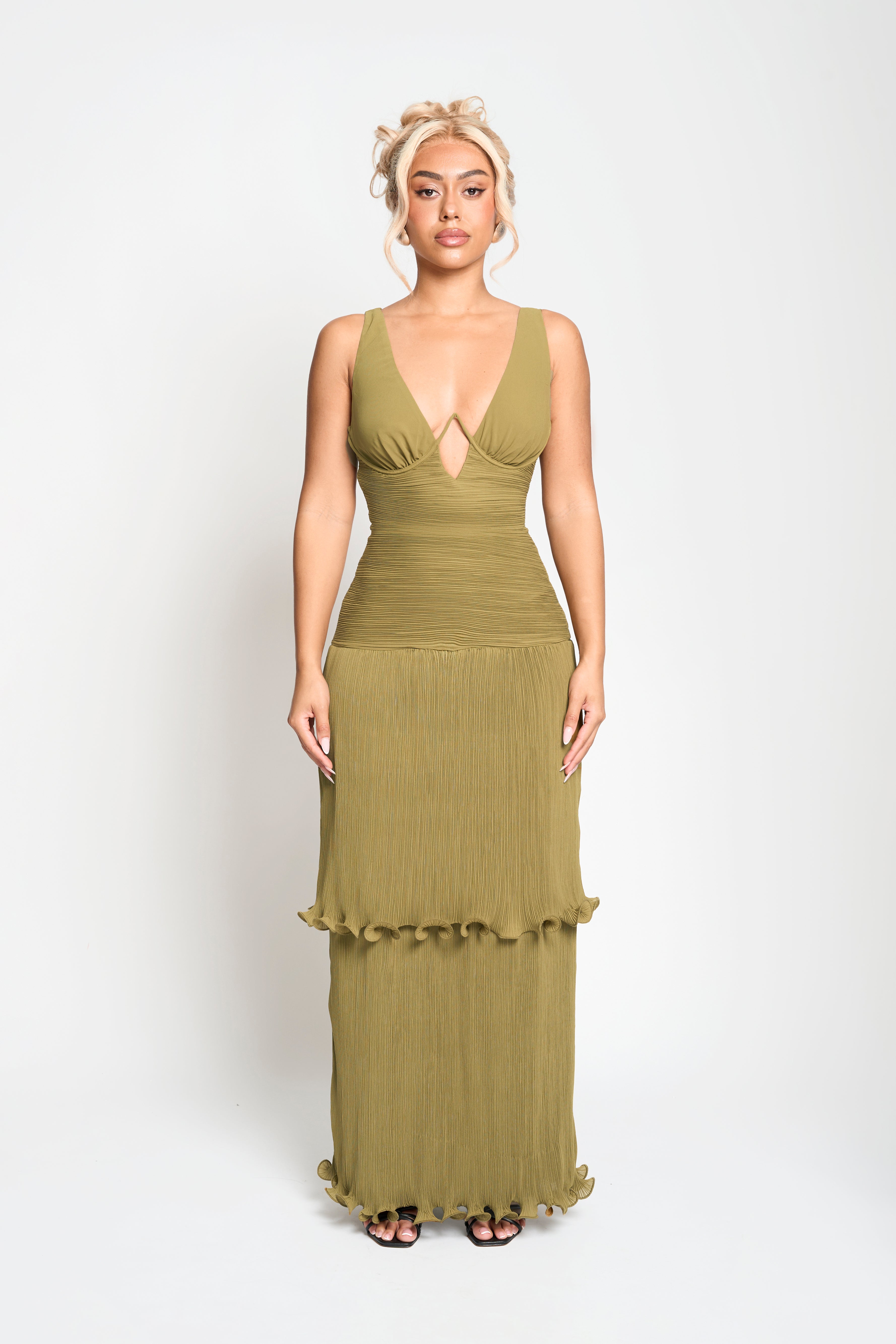 Solara Pleated Maxi Dress Olive Green | Tasha Godwin Olive Green / 10 Solara Pleated Maxi Dress Olive Green | Tasha Godwin Olive Green / 10