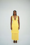 Solara Pleated Maxi Dress – Structured Bodice & Tiered Gown – Butter Yellow - Tashagodwin