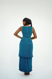 Solara Pleated Maxi Dress – Structured Bodice & Tiered Gown – Teal - Tashagodwin