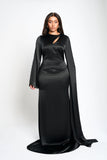 Noirette Silk Gown in Black – Asymmetric silk dress with beaded trim | Tasha Godwin
