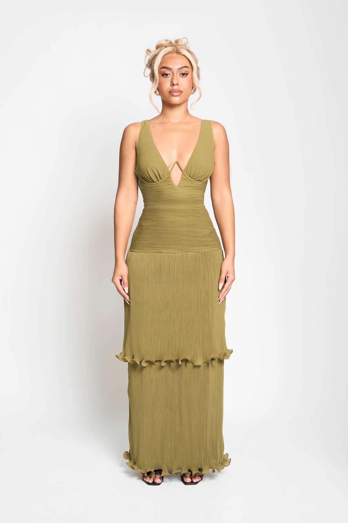 Solara Pleated Maxi Dress Olive Green | Tasha Godwin Olive Green / 10 Solara Pleated Maxi Dress Olive Green | Tasha Godwin Olive Green / 10