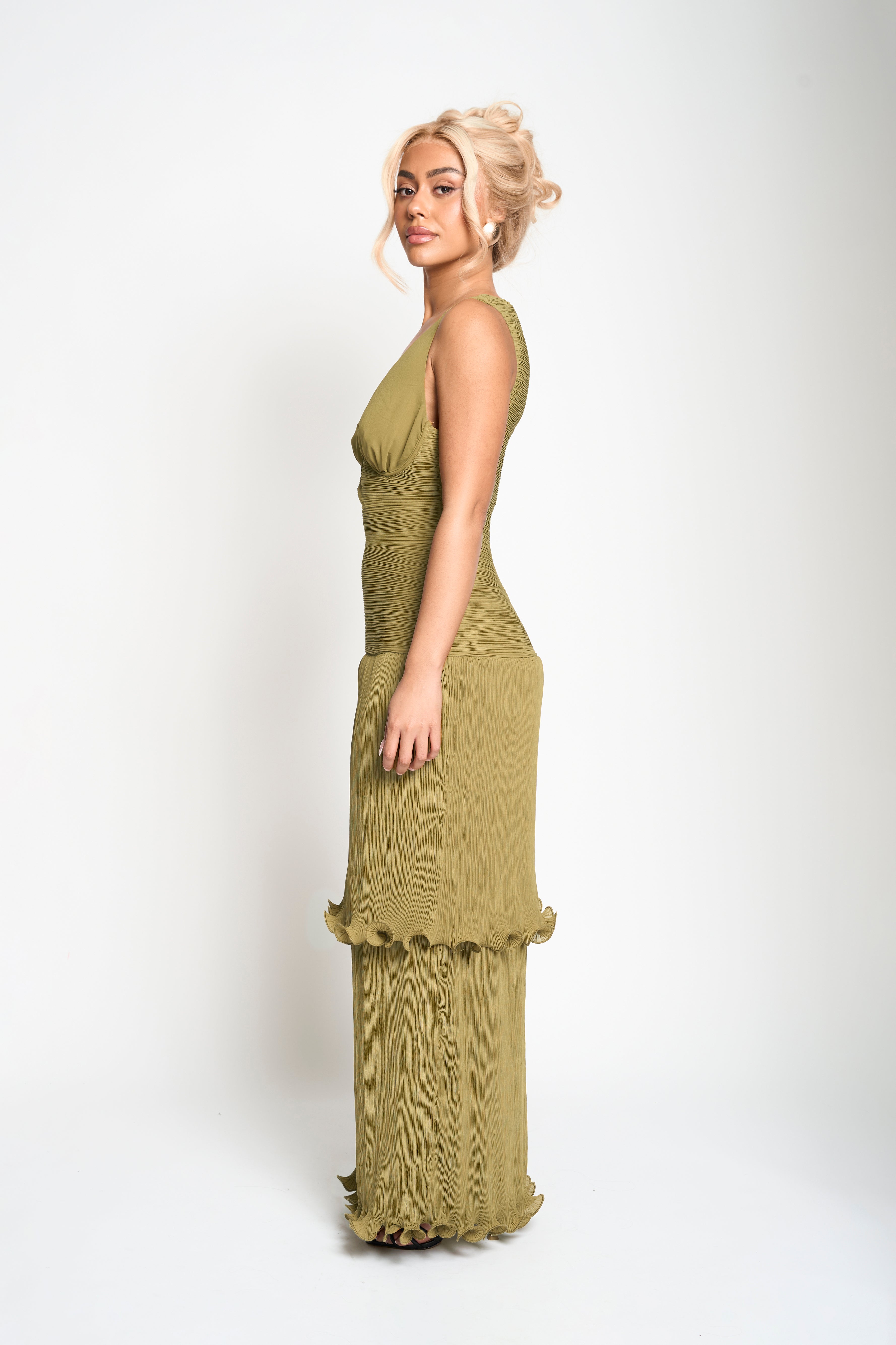 Solara Pleated Maxi Dress Olive Green | Tasha Godwin Olive Green / 10 Solara Pleated Maxi Dress Olive Green | Tasha Godwin Olive Green / 10