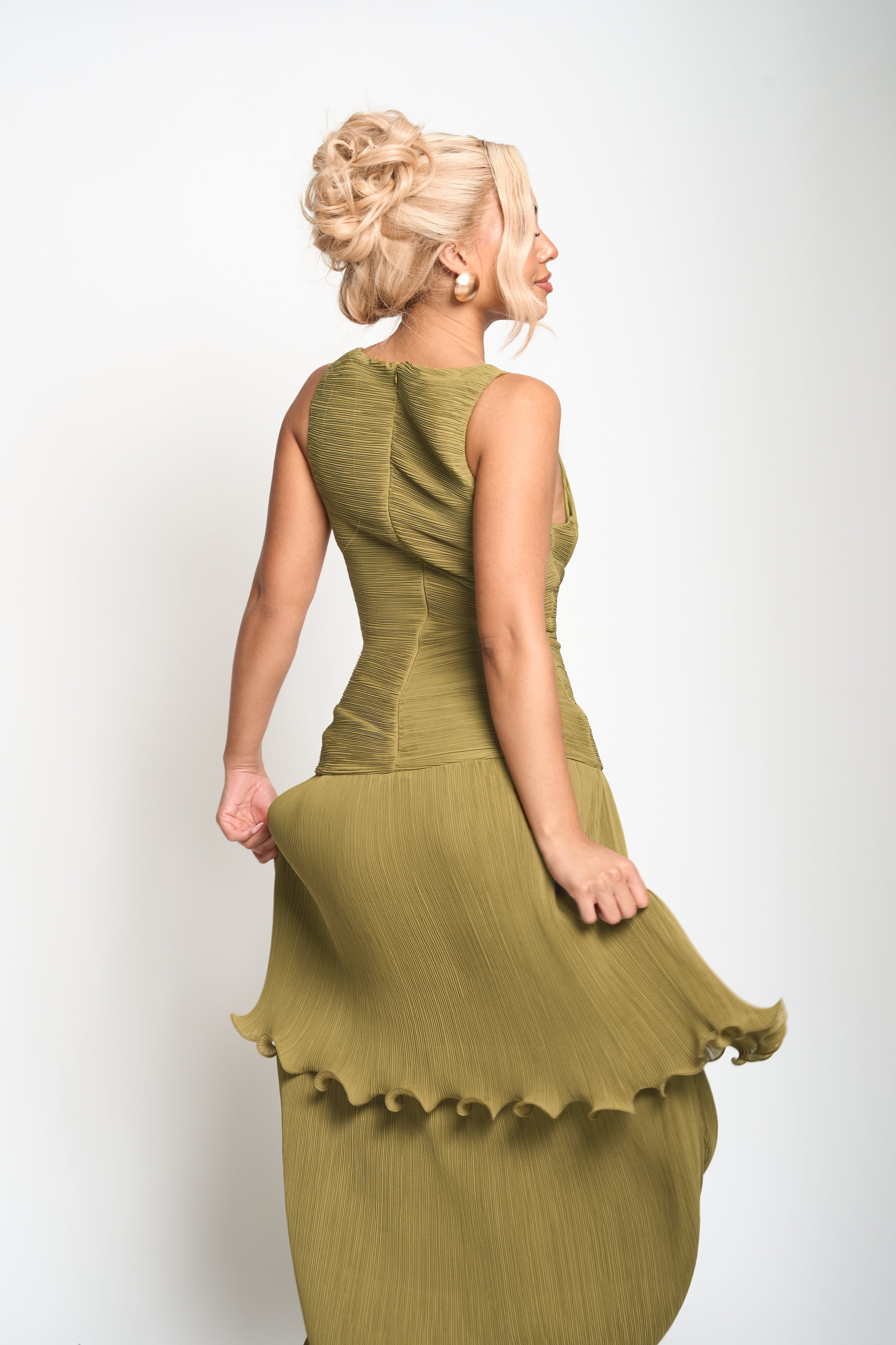 Solara Pleated Maxi Dress Olive Green | Tasha Godwin Olive Green / 10 Solara Pleated Maxi Dress Olive Green | Tasha Godwin Olive Green / 10
